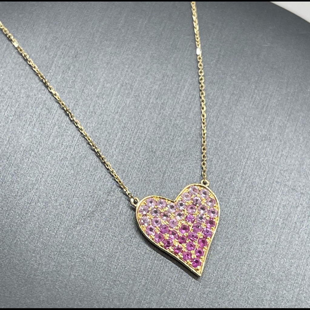 14kt Gold Heart Pink Sapphire Necklace